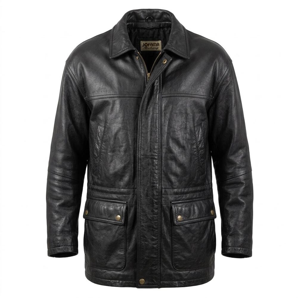 Vintage Jofama Malung Leather Black Lined Collared Jacket Men Size 3XL
